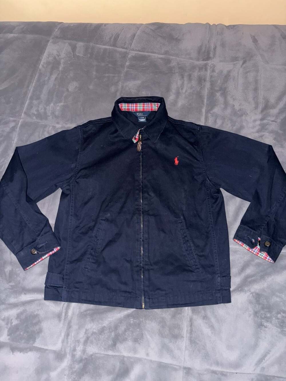 Youth Large Polo Ralph Lauren Jacket Size 14-16 Blue Plaid Lined Full Zip